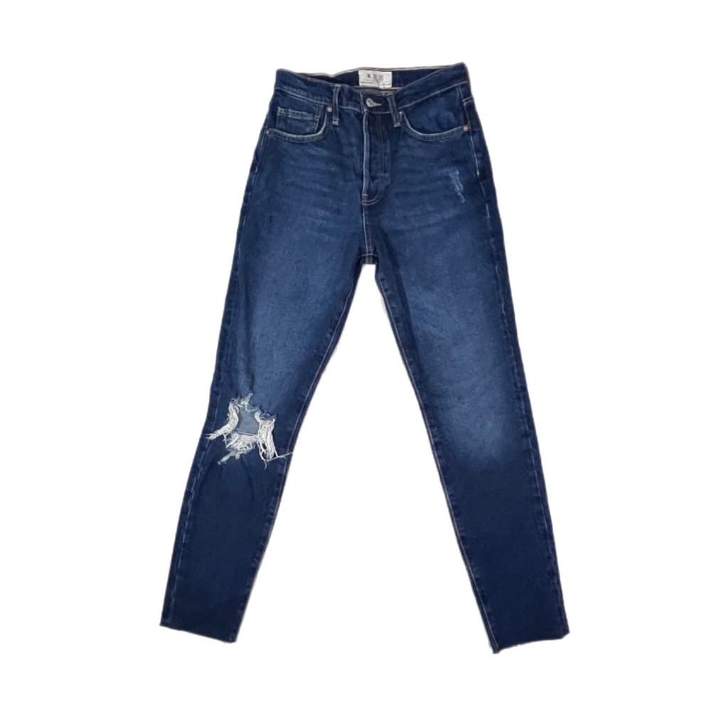 We The Free Women's Blue Raw Frayed Hem  Cut Out Jeans Size 28
